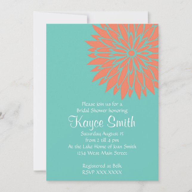 Coral Dahlia Pink Flower Invitation (Front)