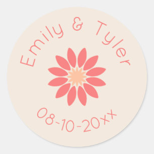 Coral Daisy on Cream Personalised Wedding Seal