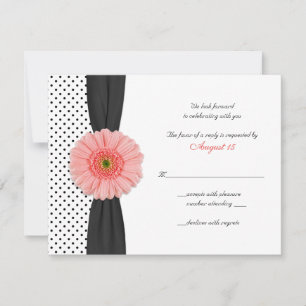Coral Daisy Polka Dot Ribbon RSVP Card
