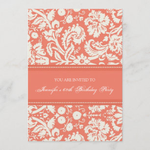 Coral Damask 60th Birthday Party Invitations