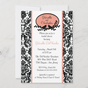 Coral Damask Bridal Shower Invitation