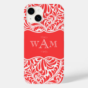 Coral Damask Custom Monograms Monogrammed Case-Mat Case-Mate iPhone 14 Case