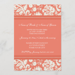 Coral Damask Engagement Party Invitations