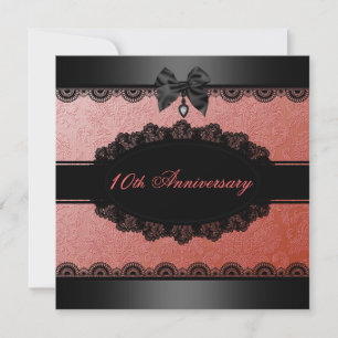 Coral Damask & Lace Wedding Anniversary Invite