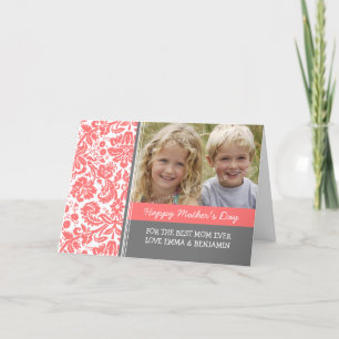 Coral Damask Photo Happy Mother's Day Card