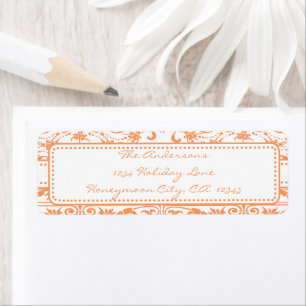 Coral Damask Swirl Dot Address Label