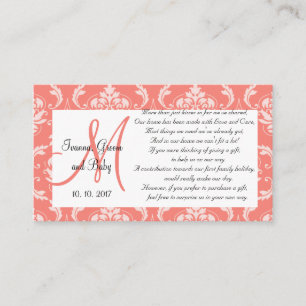 Coral Damask Wedding Wishing Well Cards 2