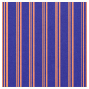 Coral & Dark Blue Coloured Striped Pattern Fabric
