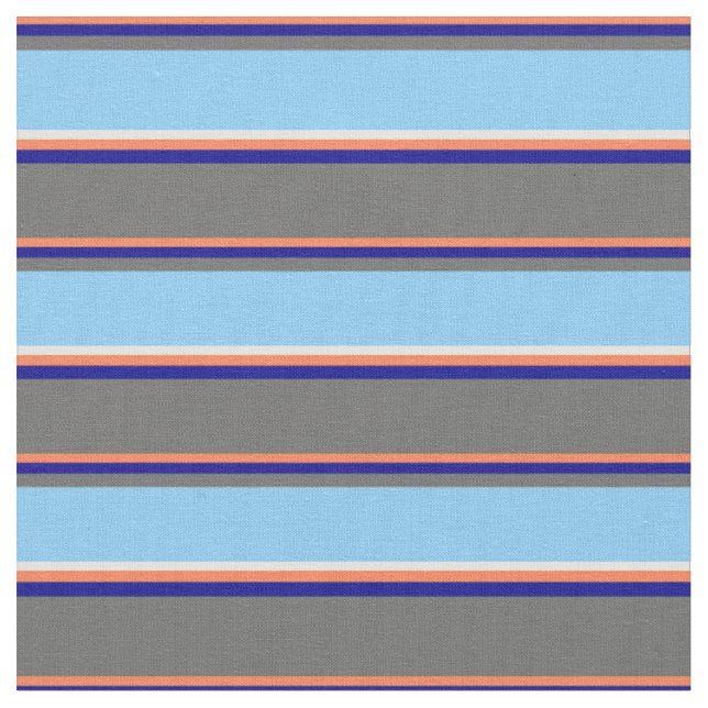 Coral, Dark Blue, Dim Grey, Light Sky Blue & Cyan Fabric (Close Up)