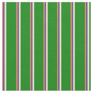 Coral, Dark Slate Blue, Beige, and Green Stripes Fabric