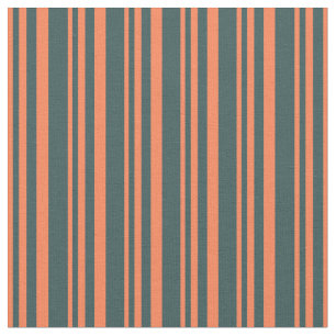Coral & Dark Slate Grey Lines Fabric