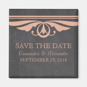 Coral Deco Chalkboard Save the Date Magnet