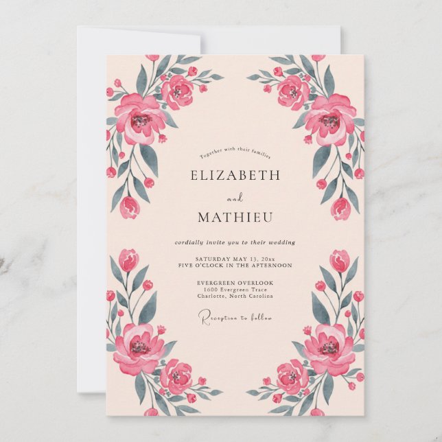 Coral Delicate Blossom Wedding Invitation (Front)