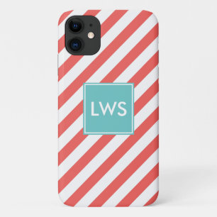 Coral Diagonal Stripes Monogram Case-Mate iPhone Case