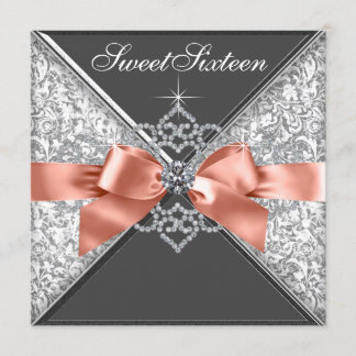 Coral Diamond Sweet 16 Birthday Party Invitations
