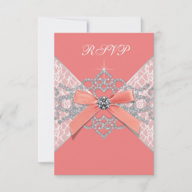 Coral Diamonds Coral Sweet 16 Birthday Party RSVP Card (Front)