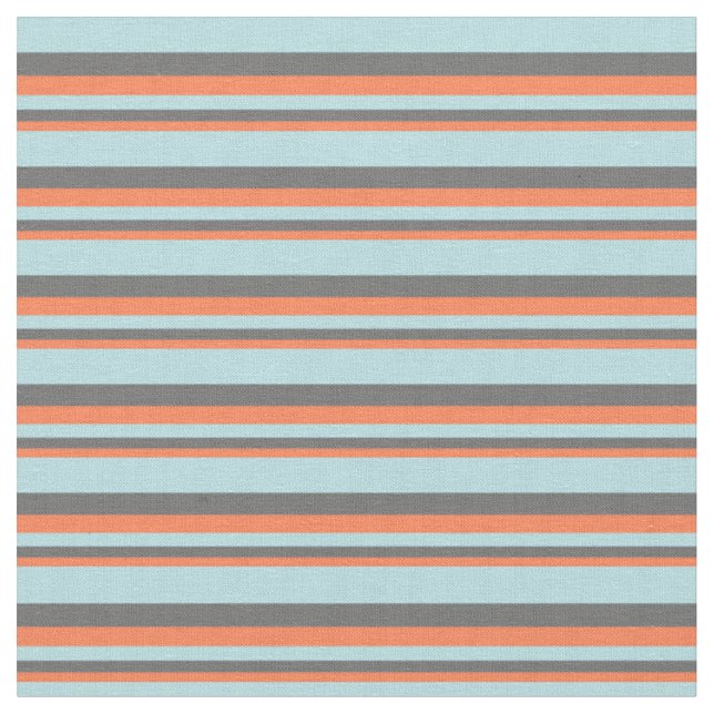 Coral, Dim Grey & Powder Blue Coloured Lines Fabric (Close Up)