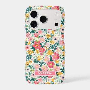Coral Ditsy Flowers Monogrammed
