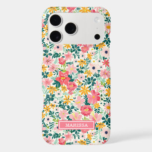 Coral Ditsy Flowers Monogrammed