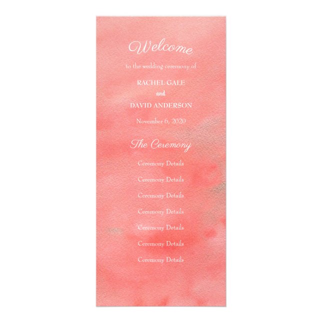 Coral Dreams Wedding Ceremony Program Rack Card (Front)