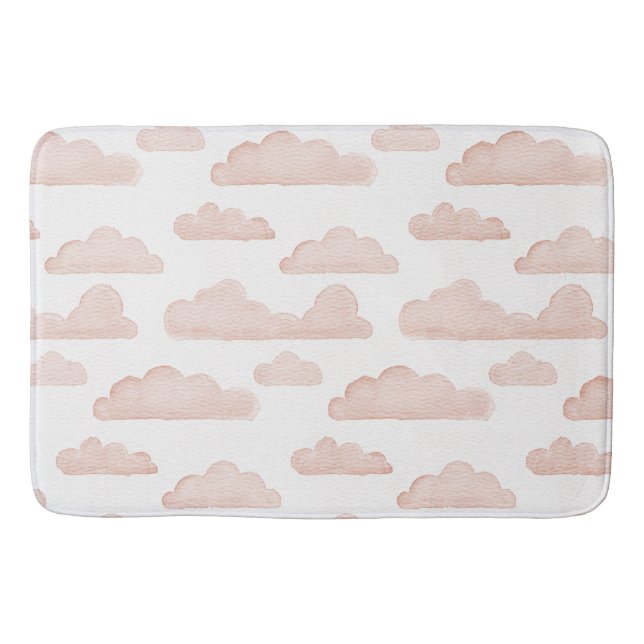 Coral Dreamtime Watercolor Clouds Bath Mat (Front)