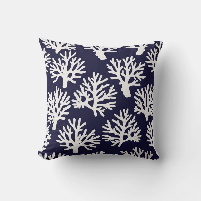 Coral Drift Navy White Cushion (Front)