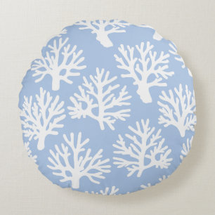 Coral Drift Soft Blue Round Cushion