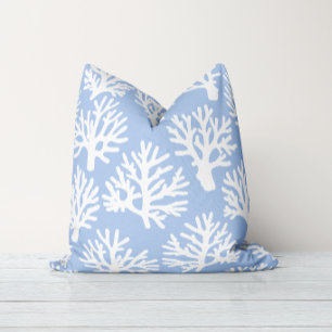 Coral Drift Soft Blue White Cushion