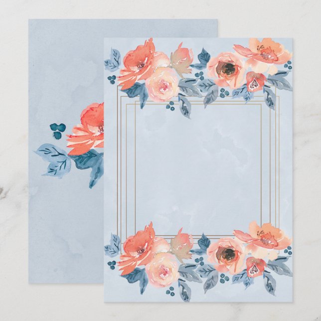 Coral Dusty Blue Gold Will You Be My Bridesmaid Invitation (Front/Back)