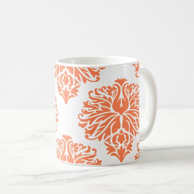 Coral Elegant Damask Coffee Mug (Front Right)