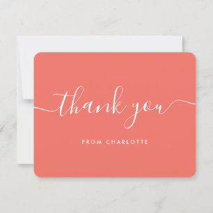 Coral Elegant Script Wedding Shower Birthday Thank You Card