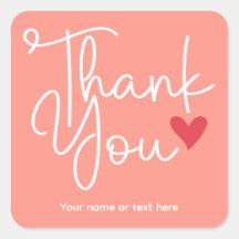Coral Elegant Thank You with heart Sticker