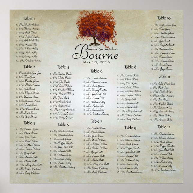 Coral Enchanted Forest Seating Chart 12 Tables (Front)