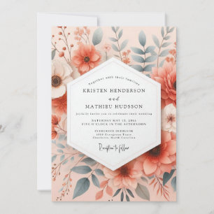 Coral Ethereal Bloom Wedding Invitation