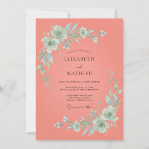 Coral Ethereal Springtime Wedding Invitation