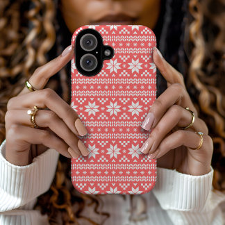 Coral Fair Isle Christmas Sweater Pattern iPhone 16 Case
