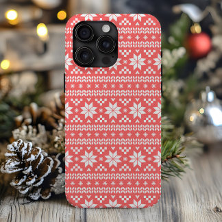Coral Fair Isle Christmas Sweater Pattern iPhone 15 Pro Max Case