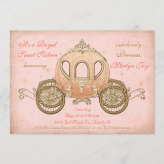 Coral Fairytale Princess Sweet 16 Invitations