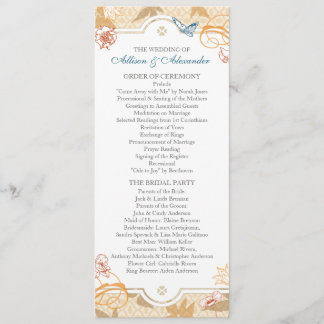 Coral Fall Bohemian Autumn Floral Wedding Program Programme