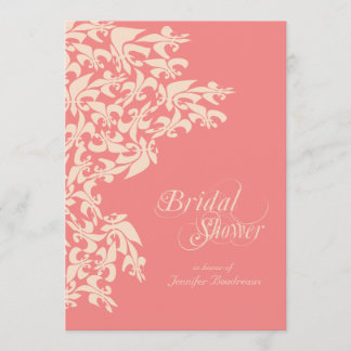 Coral Fancy Fleur de Lis Damask Bridal Shower Invitation