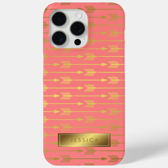 Coral Faux Gold Foil Arrows Pattern Case-Mate iPhone Case (Back)