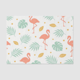 Coral Flamingo Tropical Leaf Pattern Tissue Paper