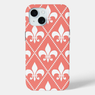 Coral Fleur de Lis iPhone 15 Case