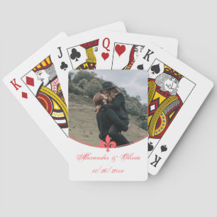 Coral Fleur de Lis Photo Wedding Playing Cards