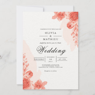 Coral Floral Arch Romance Wedding Invitation