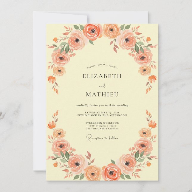 Coral Floral Archway Wedding Invitation (Front)