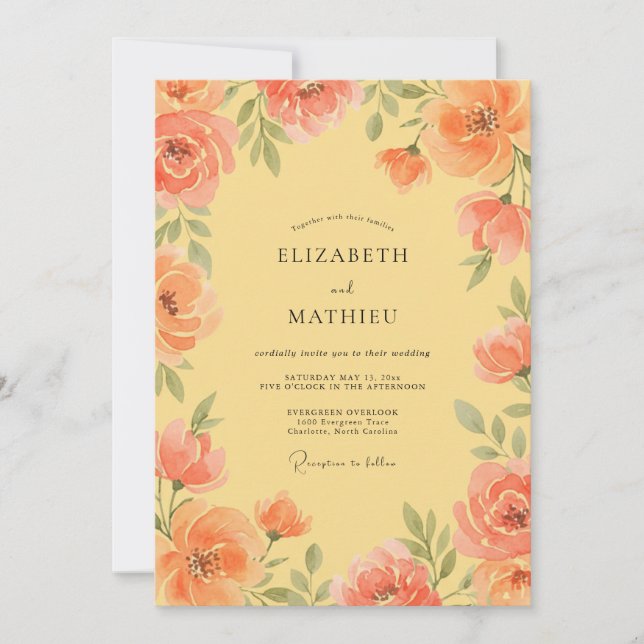 Coral Floral Bloom Romance Wedding Invitation (Front)
