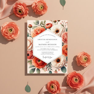 Coral Floral Bloom Romance Wedding Invitation