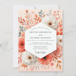 Coral Floral Bloom Romantic Wedding Invitation