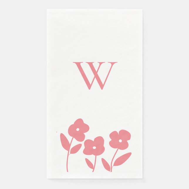 Coral  Floral Blooms  custom monogram  Napkin (Front)